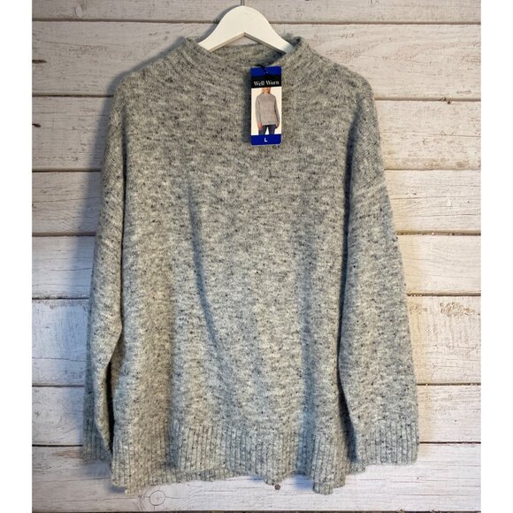 Women's Gray Speckled Sweater w short Cowlneck Size: Large... Brand "Well Worn" - Picture 1 of 12